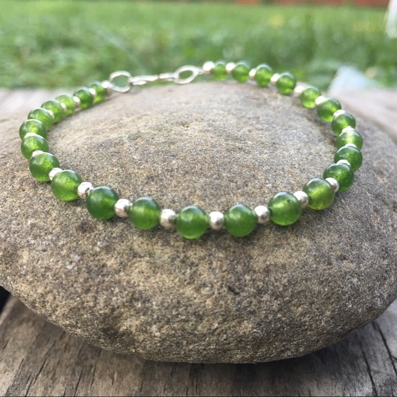 Green Onyx Genuine Gemstone Silver Gold Bracelet - Picture 5 of 5